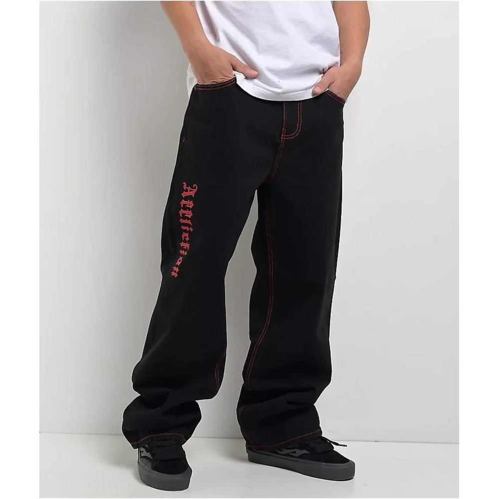 Y2K Affliction Wide Leg Wings Jeans Mens 33 Black Baggy Skater Grunge Streetwear